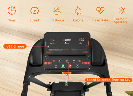 Treadmills for Home, 2.5HP Quiet Folding Treadmill with Heart Rate Sensor, 300lbs Weight Capacity, 7.5MPH, Incline Treadmill With USB Charge Station For Android & Bluetooth Speaker, 6 Shock-Absorbing