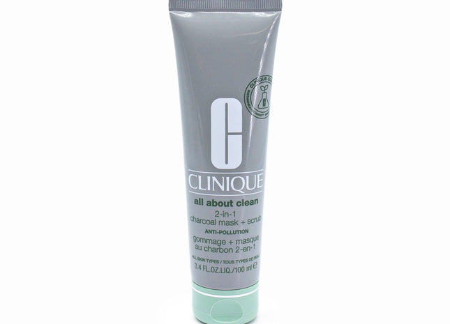 CLINIQUE All About Clean 2-in-1 Charcoal Face Mask + Scrub 3.4oz - New