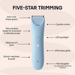 Meridian Slimmer Trimmer, Precision Pubic; Body Hair Trimmer for Women and Men Sky Blue - Imperfect Box