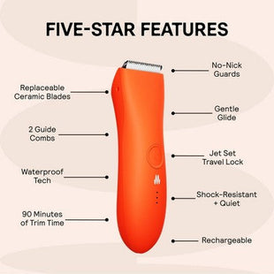 Meridian Trimmer Premium Pubic; Body Hair Trimmer for Men & Women Below-the-Belt Groomer, Ball Trimmer, Bikini Trimmer, Bonus Pouch Blaze - New