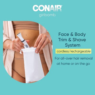 Conair Girlbomb Wet and Dry Cordless Rechargeable Face Shaver with Nose, Ear, Eyebrow and Bikini Trimmer Attachments Set 6pc - Imperfect Box