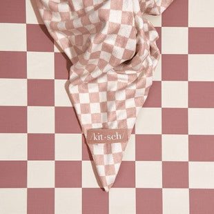 Kitsch Extra Large Quick-Dry Hair Towel Wrap Terracotta Checker - New