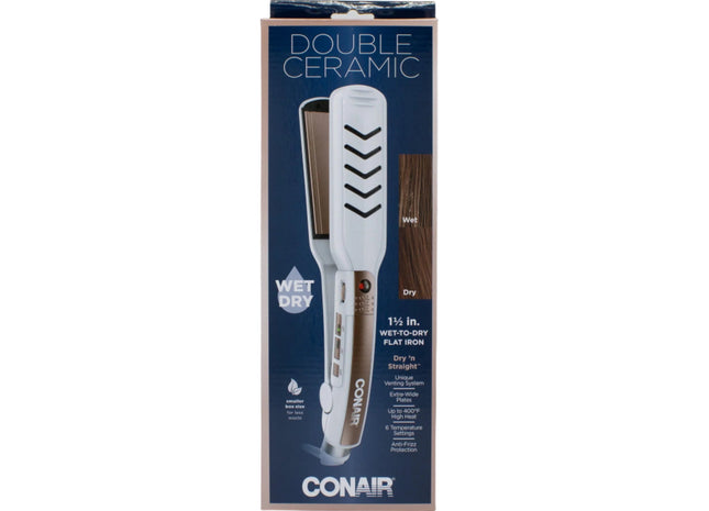 CONAIR Double Ceramic Wet to Dry Flat Iron 1.5" - New