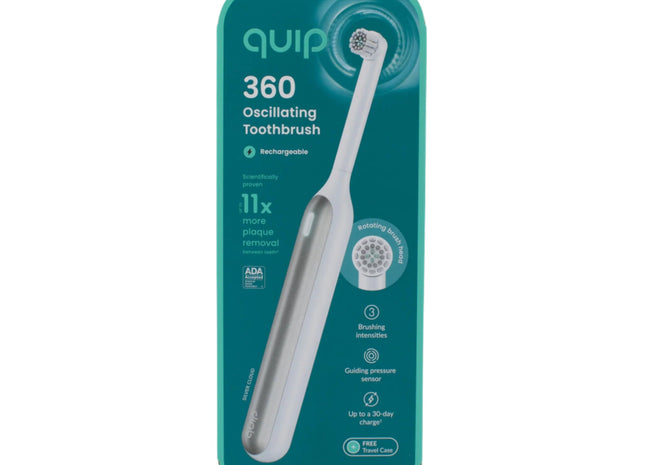 quip 360 Rechargeable Oscillating Toothbrush in White / Silver - New
