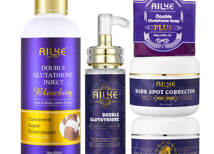 AILKE Glutathione 5-in-1 Women Skin Care Kit, With Body Lotion, Serum, Dark Spot Removal Cream, Body Cream, Brightening Soap