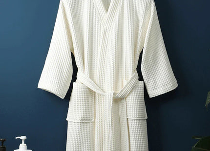 Adult Cotton Waffle Kimono Bathrobe Gown with Pocket Loungewear Sleepwear
