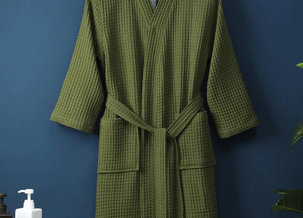 Adult Cotton Waffle Kimono Bathrobe Gown with Pocket Loungewear Sleepwear