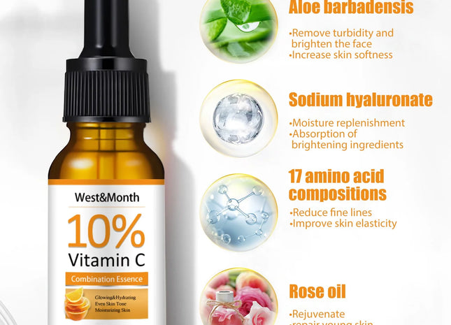 Vitamin C Serum for Face Hyaluronic Acid Lighten Age Black Spots Sunburn Anti-oxidation Wrinkle Remove Shrink Pore Skin Care