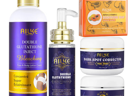 AILKE Glutathione 5-in-1 Women Skin Care Kit, With Body Lotion, Serum, Dark Spot Removal Cream, Body Cream, Brightening Soap