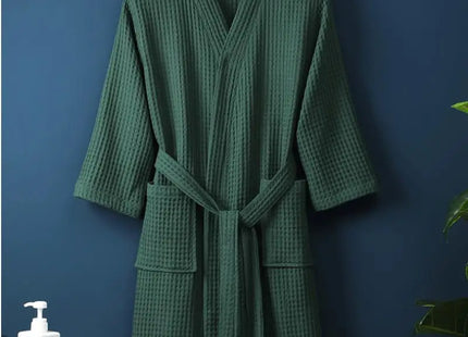Adult Cotton Waffle Kimono Bathrobe Gown with Pocket Loungewear Sleepwear