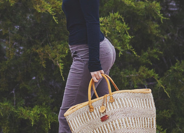 Earth Stripes Handmade Sisal Market Tote Bag