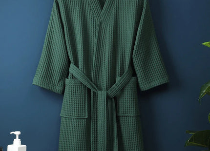 Adult Cotton Waffle Kimono Bathrobe Gown with Pocket Loungewear Sleepwear