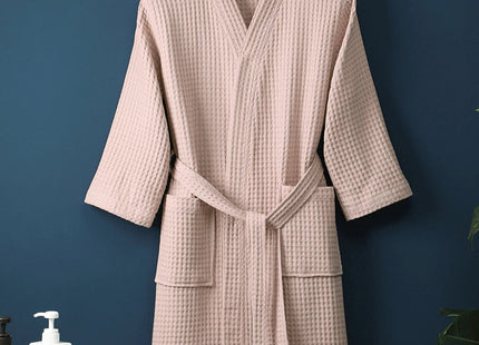 Adult Cotton Waffle Kimono Bathrobe Gown with Pocket Loungewear Sleepwear