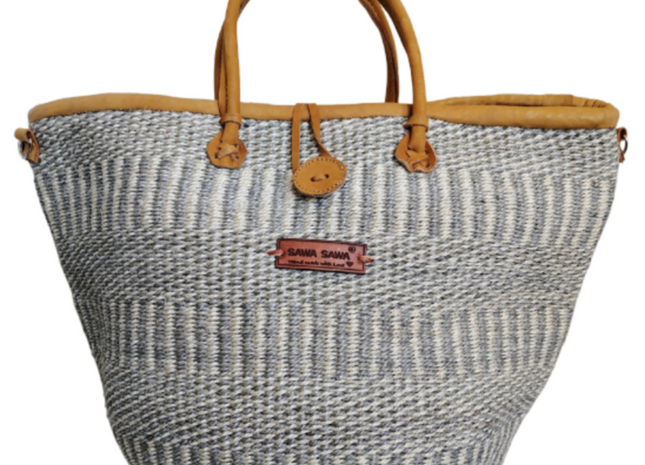 Ash Wisdom Striped Handwoven Sisal Straw Basket Tote