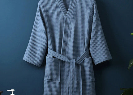 Adult Cotton Waffle Kimono Bathrobe Gown with Pocket Loungewear Sleepwear
