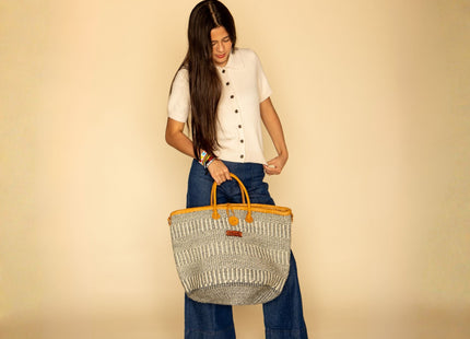 Ash Wisdom Striped Handwoven Sisal Straw Basket Tote