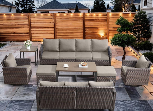 9 Piece Outdoor Patio Furniture Set with Swivel Rockers