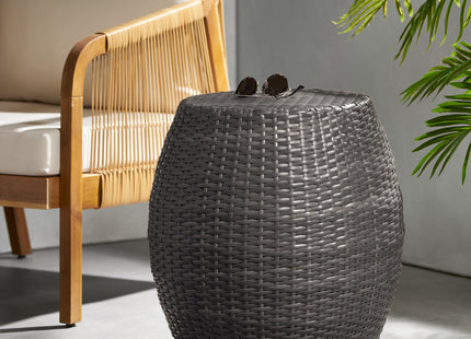 Outdoor Wicker Patio Side Table with Durable Polyethylene Frame in Grey, 20'' H x 19.25'' W