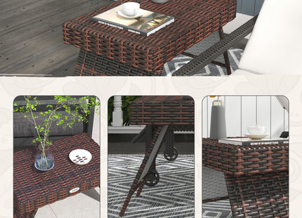 Outsunny Folding Rattan Side Table, Outdoor End Table, Hand Woven PE Rattan Coffee Table for Balcony, Backyard, Garden, Lawn, Courtyard, Brown