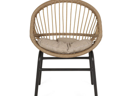 Outdoor Accent Chair with Curved Back and Basket Frame, Set of 2, Light Brown and Beige