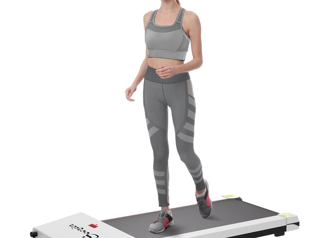Soozier Under Desk Treadmill, Portable Walking Pad with Foldable Wheels, Remote Control, LED Display, 264 lbs Weight Capacity, White