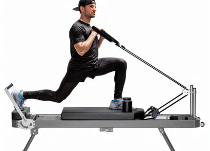 Extra Large Pilates Reformer - Multi-functional Home Fitness Equipment, 395lbs Capacity, with Dynamic Resistance Cords and Aerobic Rebounder, Improves Posture, Builds Strength, Reduces Stress, black