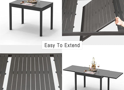 Patio Dining Expandable Table, Metal Aluminum Outdoor Table for 6-8 Person Rectangular Table for Garden Lawn Porch Bistro(Black,1 Table)