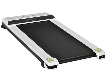 Soozier Under Desk Treadmill, Portable Walking Pad with Foldable Wheels, Remote Control, LED Display, 264 lbs Weight Capacity, White