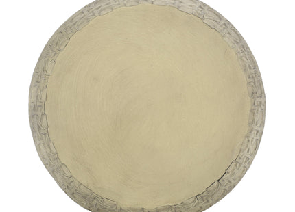 Bohemian Outdoor Lightweight Concrete Side Table with Cane Wicker Pattern, Antique Yellow, Magnesium Oxide, 17.50' x 17.50' x 19.75'