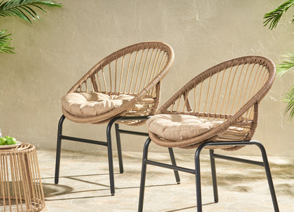 Outdoor Accent Chair with Curved Back and Basket Frame, Set of 2, Light Brown and Beige