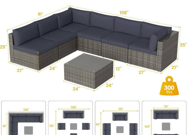 Seven Piece Outdoor Patio Furniture Set with Cushions