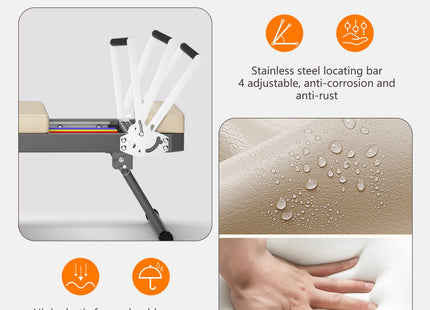 Pilates Reformer Machine for Home Gym Workout, Foldable Pilates Equipment with High Strength Alloy Springs for Beginners, Up to 330lbs,Beige