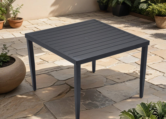 Outdoor Patio Aluminum 40'x40' Square Dining Table with Tapered Feet & 2'Umbrella Hole, Ember Black