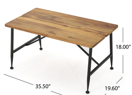 Rectangle Outdoor Coffee Table with Angled Tubular Legs and Wood Top, Black