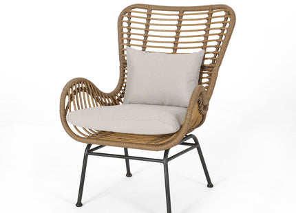 Outdoor Rattan Accent Chair with metal Legs, Brown