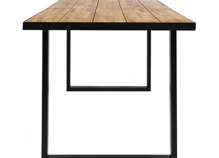 Outdoor Dining Table with U Shape Legs and Slat Top Table, Teak