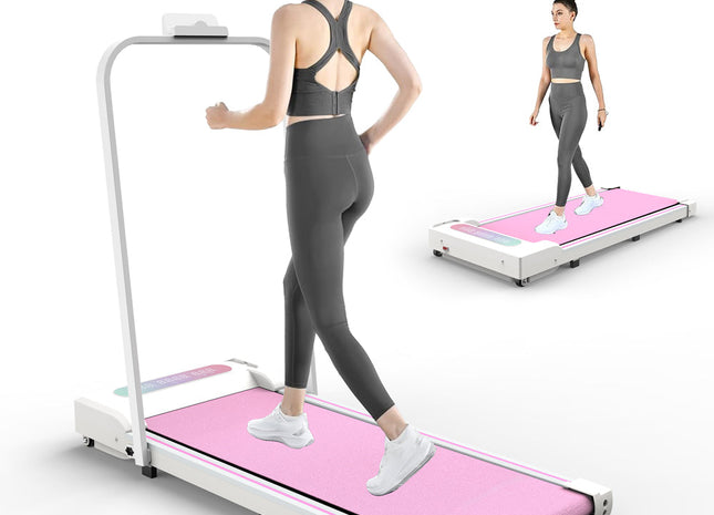 Under Desk Treadmill, Walking Pad, 2 in 1 Portable Treadmill with Handle Remote Control LED Display, Walking Jogging Machine for Home Office Use Pink