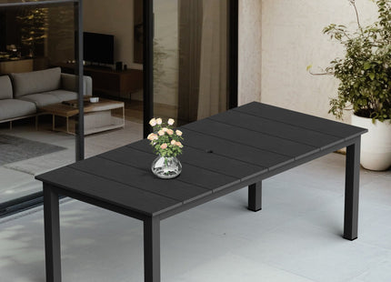 A single outdoor dining table that can be used in multiple scenarios
