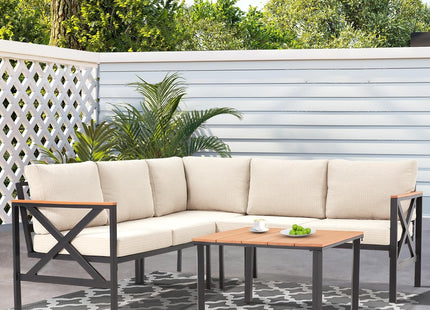 L Shape Metal Patio Furniture Set with Cushions