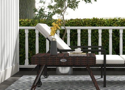 Outsunny Folding Rattan Side Table, Outdoor End Table, Hand Woven PE Rattan Coffee Table for Balcony, Backyard, Garden, Lawn, Courtyard, Brown