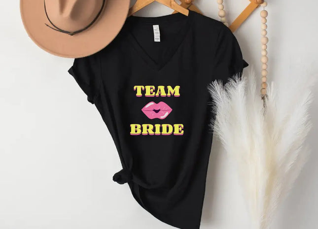 🍾 Team Bride & The Bride 💍 Bachelorette Party Matching V-Neck T-Shirts