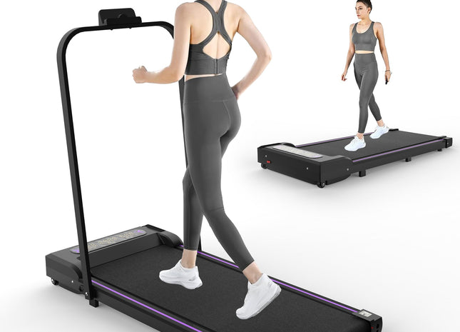 Under Desk Treadmill, Walking Pad, 2 in 1 Portable Treadmill with Handle Remote Control LED Display, Walking Jogging Machine for Home Office Use Black