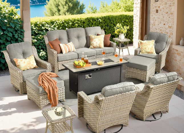 10 Piece Outdoor Patio Furniture Set with Fire Pit