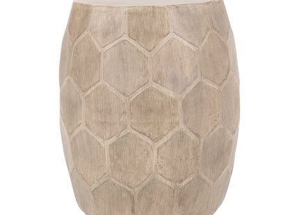 Boho Outdoor Lightweight Concrete Side Table with Honeycomb Pattern in Natural Finish, Magnesium Oxide, 15.25 x 15.25 x 18.25 inches