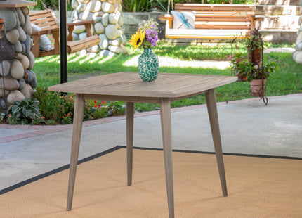 Modern Outdoor Square Acacia Wood Table with Straight Legs, Gray Finish, 35.5 x 35.5 x 30 Inches