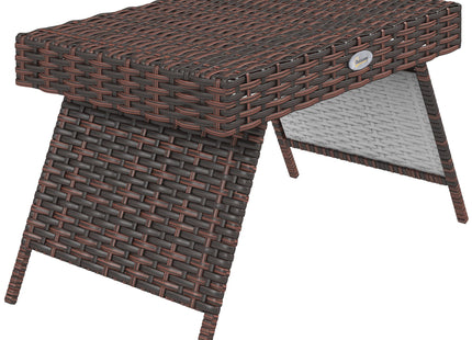 Outsunny Folding Rattan Side Table, Outdoor End Table, Hand Woven PE Rattan Coffee Table for Balcony, Backyard, Garden, Lawn, Courtyard, Brown