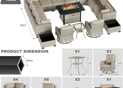 Luxurious 18-Piece Outdoor Patio Furniture Set with Fire Pit