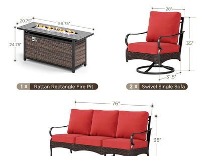 Patio Furniture Set with Fire Pit Table and Cushions