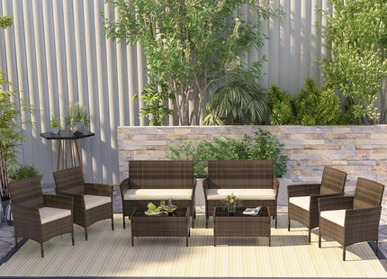 8-Piece Rattan Patio Furniture Set With Cushions