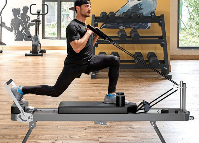 Extra Large Pilates Reformer - Multi-functional Home Fitness Equipment, 395lbs Capacity, with Dynamic Resistance Cords and Aerobic Rebounder, Improves Posture, Builds Strength, Reduces Stress, black